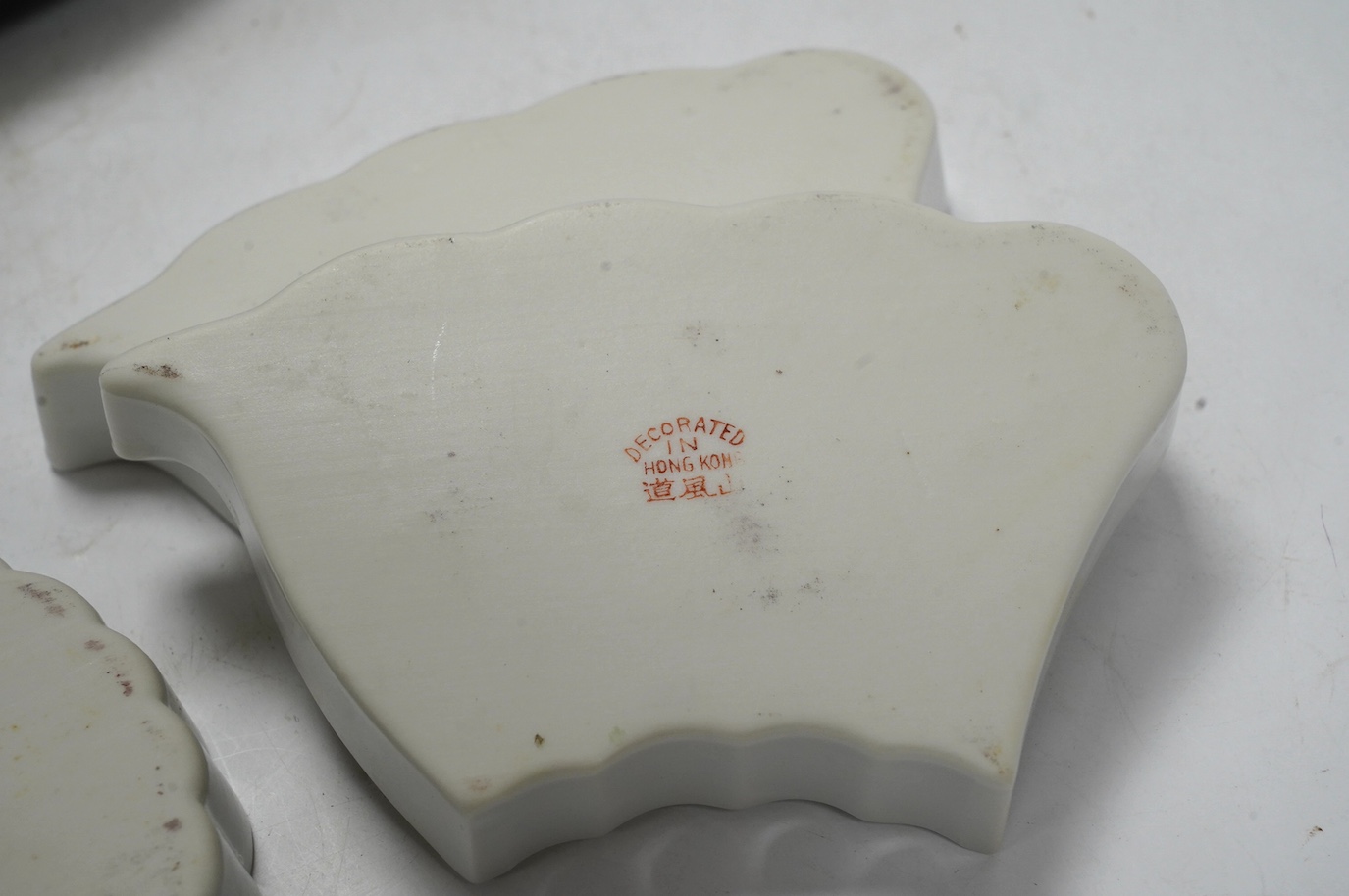 A circular wooden boxed Chinese decorated supper set, 32.5cm diameter. Condition - box marked, poor, supper set good